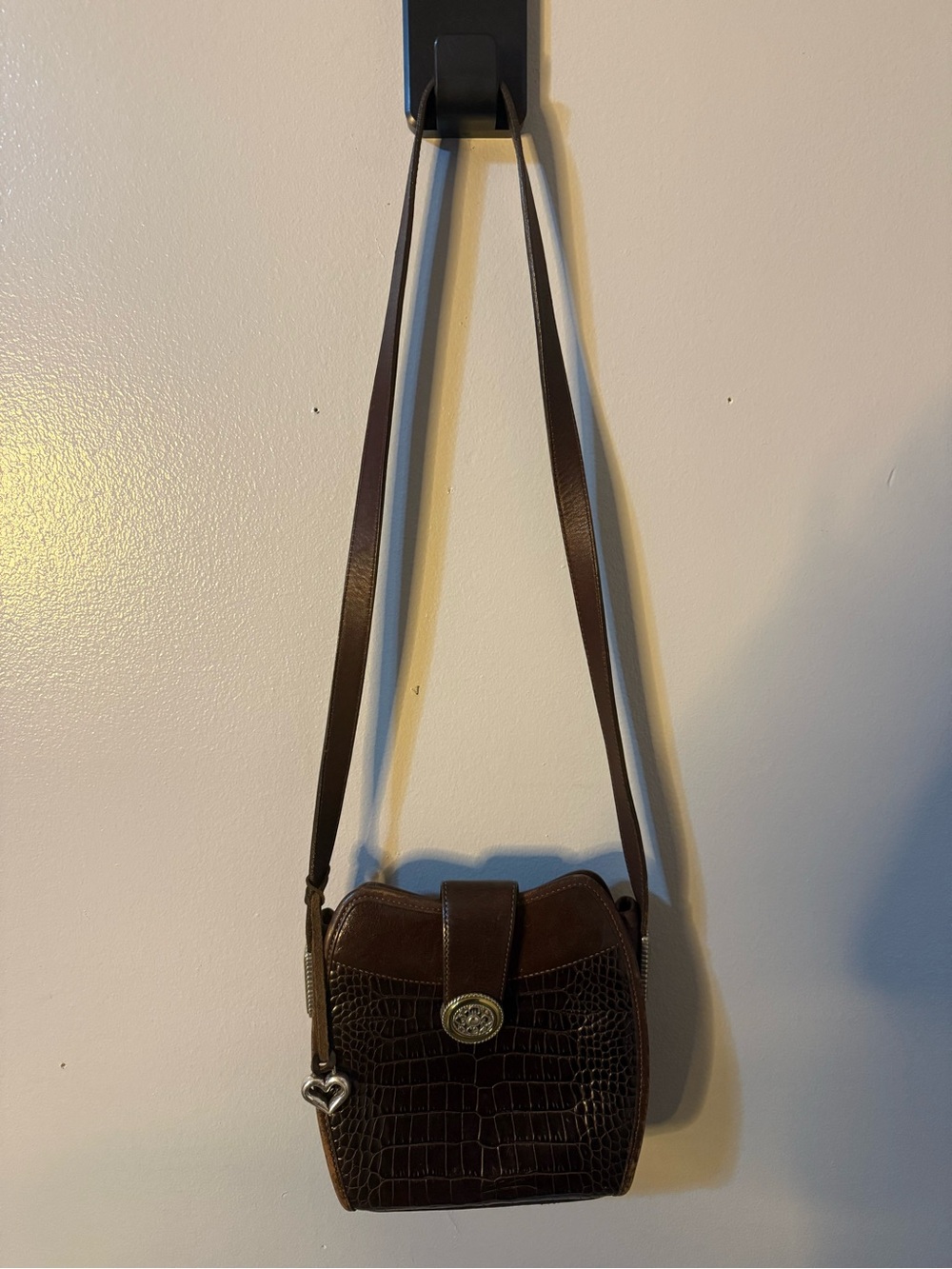 Brighton Dark Brown Croc-Embossed Crossbody Bag